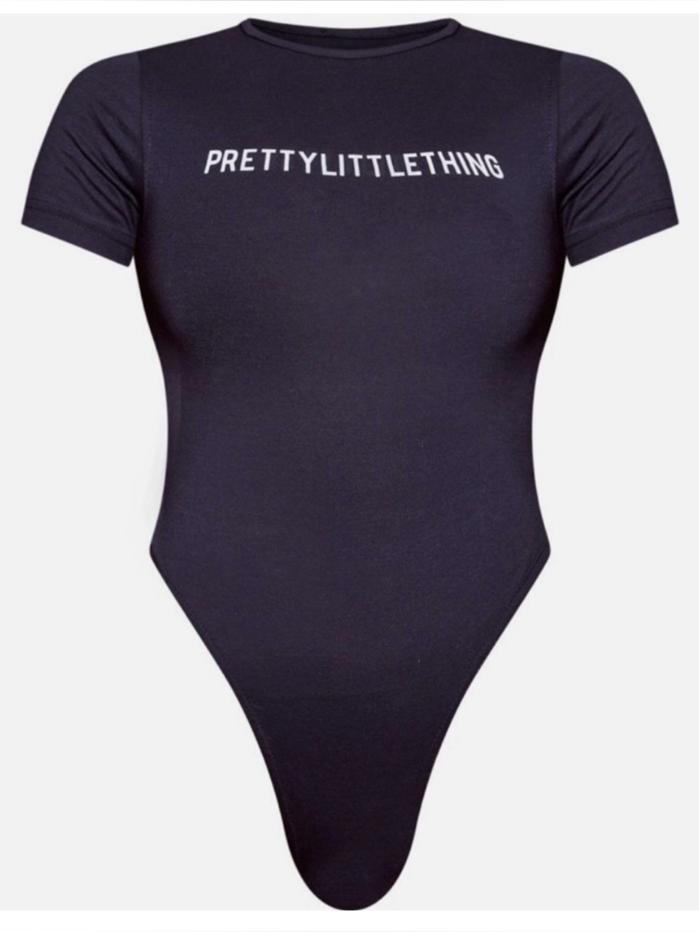 Pretty Little Thing Plus Size Logo Navy Blue Short Sleeve Bodysuit US Size 12 16